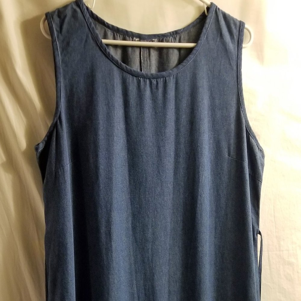 Sleeveless Denim  Maxi Dress with block paisley bottom. Size M/L
